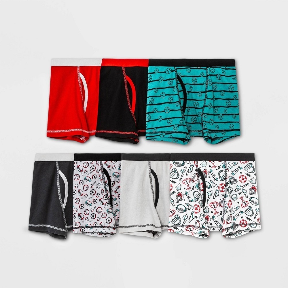 Cat & Jack Boys Boxer Briefs 7 Pack Sports Prints Solids Size M (8) Multicolor
